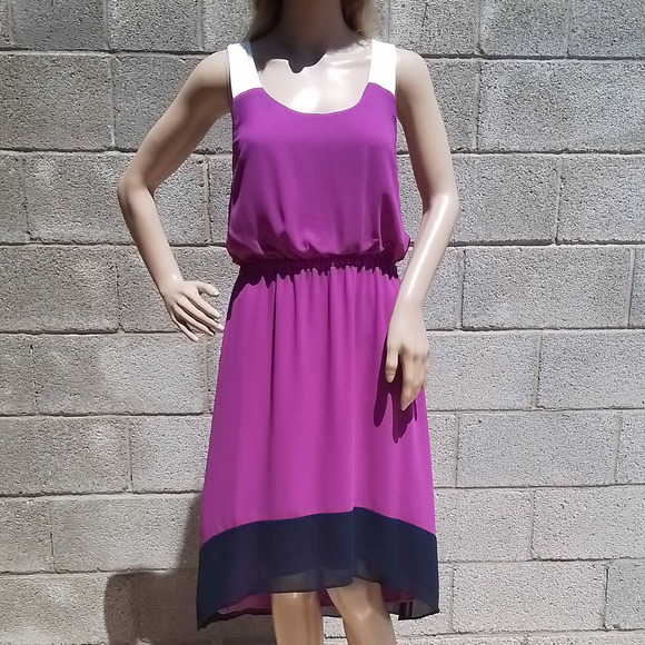 Jessica Simpson Sleeveless Dress Size 6 Fuchsia w/ High Low Hem Criss Cross Back - Picture 1 of 16